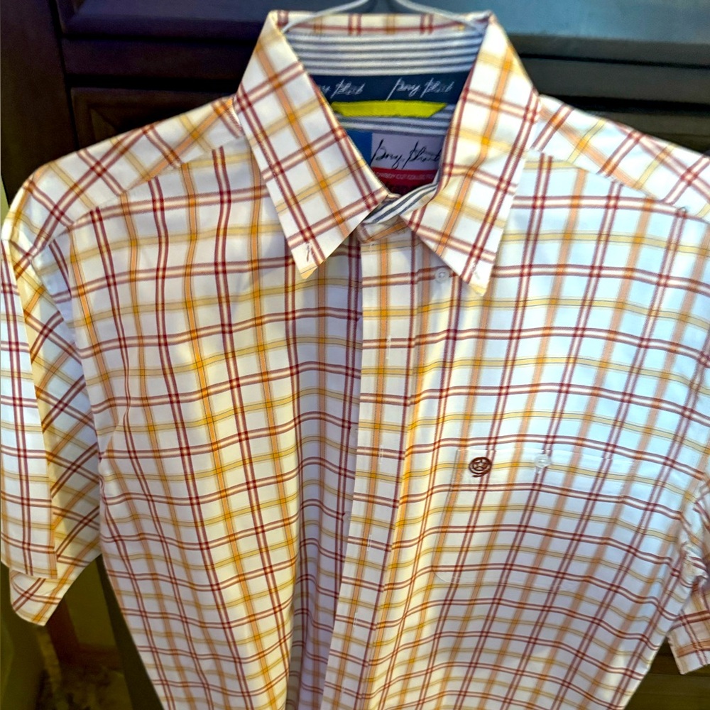George Strait Men's Plaid Shirt - orange and White